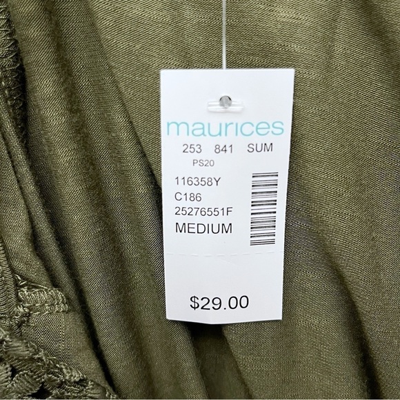 Maurice’s Olive Green Crochet Top Slub Sleeveless Tassel Back Tie Tank Top NWT - Picture 9 of 9